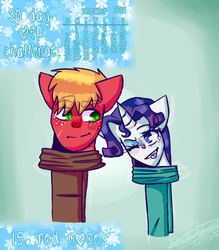 Size: 488x556 | Tagged: safe, artist:fluffyrainbowkitty, big macintosh, rarity, earth pony, anthro, g4, 30 day otp challenge, bust, clothes, cute, height difference, male, portrait, scarf, ship:rarimac, shipping, straight, winter