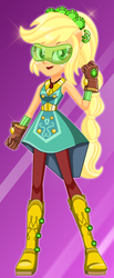 Size: 224x545 | Tagged: safe, artist:glittertiara, applejack, equestria girls, g4, my little pony equestria girls: legend of everfree, boots, clothes, crystal guardian, female, fist, freckles, high heel boots, open mouth, ponied up, ponytail, solo, starsue, visor
