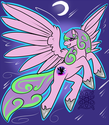 Size: 1000x1148 | Tagged: safe, artist:sapphirus, oc, oc only, oc:anonmoonlightbunny, pegasus, pony, commission, female, flying, mare, meteorshower, soaring, solo, wings