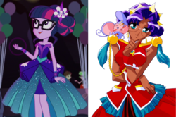 Size: 1302x864 | Tagged: safe, sci-twi, twilight sparkle, equestria girls, g4, my little pony equestria girls: legend of everfree, anthy himemiya, clothes, comparison, crystal gala, dress, revolutionary girl utena