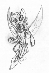 Size: 608x912 | Tagged: safe, artist:agentkirin, oc, oc only, oc:feather fluff, anthro, monochrome, power ponies oc, solo