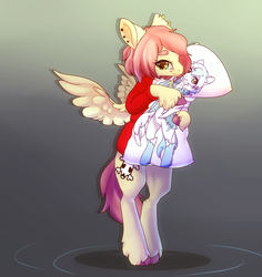 Size: 1085x1151 | Tagged: safe, artist:elvche, oc, oc only, pegasus, pony, semi-anthro, bipedal, body pillow, body pillow design, clothes, cute, ear piercing, nudity, piercing, pillow, wings
