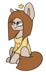 Size: 873x1440 | Tagged: safe, artist:despotshy, oc, oc only, oc:vadim, earth pony, pony, clothes, crown, glasses, jewelry, male, regalia, shirt, simple background, sitting, solo, stallion, transparent background