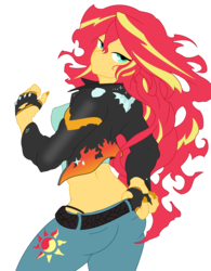 Size: 5156x6604 | Tagged: safe, artist:girlsay, artist:tyler611, sunset shimmer, equestria girls, absurd resolution, ass, badass, belt, breasts, bunset shimmer, butt, clothes, cutie mark on clothes, female, fingerless gloves, gloves, midriff, panties, pants, punk, rear view, simple background, solo, thong, transparent background, underwear, vector