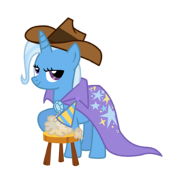 Size: 473x488 | Tagged: safe, artist:drlonepony, braeburn, trixie, pony, unicorn, g4, female, hat, mare, simple background, solo, transparent background, vector