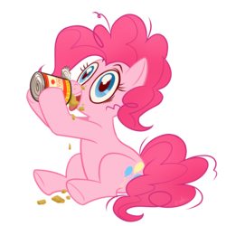 Size: 2480x2480 | Tagged: safe, artist:gaelrice, pinkie pie, g4, female, food, high res, messy, messy mane, ravioli, simple background, sitting, solo, transparent background