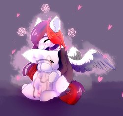 Size: 1634x1537 | Tagged: safe, artist:elvche, oc, oc only, pegasus, pony, blood moon, blushing, body pillow, collar, commission, moon, solo, wings