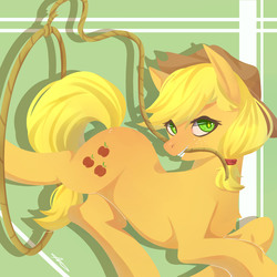 Size: 3000x3000 | Tagged: safe, artist:arasiui, applejack, g4, female, high res, lasso, mouth hold, rope, solo