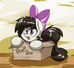 Size: 2831x2591 | Tagged: safe, artist:otakuap, oc, oc only, oc:aggie, pony, boop box, bow, box, hair bow, high res, pony in a box, solo