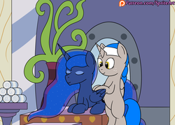 Size: 1400x1000 | Tagged: safe, artist:spritepony, princess luna, oc, oc:sprite, alicorn, pony, g4, alicorn oc, luna day, massage, massaging, masseuse, patreon, patreon logo, spa