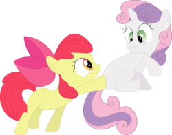 Size: 3586x2806 | Tagged: safe, artist:porygon2z, apple bloom, sweetie belle, earth pony, pony, unicorn, g4, sisterhooves social, boop, butt boop, butt touch, duo, duo female, eye contact, female, filly, foal, frown, high res, hoof on butt, lesbian, looking at each other, raised hoof, ship:sweetiebloom, shipping, simple background, sitting, smiling, touch, transparent background, vector, wide eyes