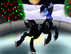 Size: 1600x1200 | Tagged: safe, artist:brainiac, earth pony, pony, bust, christmas, christmas tree, crossover, holiday, ice skates, male, portrait, snow, solo, stallion, tree, yuri katsuki, yuri on ice