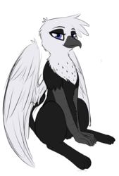 Size: 2505x3712 | Tagged: safe, artist:mamachubs, oc, oc only, oc:corbae runwin, griffon, 2017 community collab, derpibooru community collaboration, catbird, claws, colored, commission, female, high res, looking at you, paws, simple background, sitting, sketch, solo, transparent background, wings