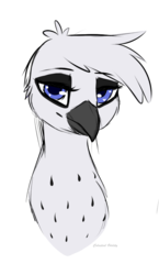 Size: 1346x2322 | Tagged: safe, artist:mamachubs, oc, oc only, oc:corbae runwin, griffon, hybrid, bust, catbird, female, portrait, solo