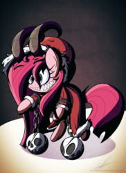 Size: 1600x2200 | Tagged: safe, artist:therandomjoyrider, pinkie pie, earth pony, pony, g4, clothes, female, horns, krampus, pinkamena diane pie, solo