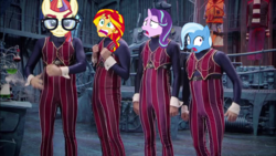 Size: 1280x720 | Tagged: safe, edit, moondancer, starlight glimmer, sunset shimmer, trixie, equestria girls, g4, counterparts, derp, lazytown, robbie rotten, twilight's counterparts, we are number one