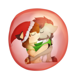Size: 2500x2500 | Tagged: safe, artist:oddends, clothes, couple, hat, high res, kissing, santa hat, scarf