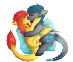 Size: 2989x2557 | Tagged: safe, artist:oddends, oc, oc only, blushing, eyes closed, high res, kissing, simple background, transparent background