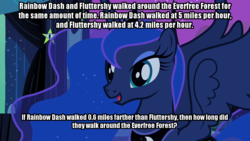 Size: 1280x720 | Tagged: safe, edit, edited screencap, screencap, princess luna, pony, g4, female, image macro, math, math problem, meme, solo, text