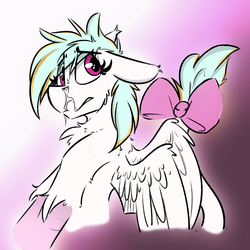 Size: 2000x2000 | Tagged: safe, artist:lining1306, artist:ralek, oc, oc only, oc:passel, original species, bow, cute, female, high res, mare, pink cloud, runny nose, solo, tail bow, talons, wings