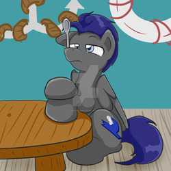 Size: 1024x1024 | Tagged: safe, artist:yoshimarsart, oc, oc only, oc:storm surge, pegasus, pony, balancing, male, obtrusive watermark, ponies balancing stuff on their nose, solo, spoon, stallion, watermark