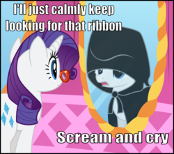 Size: 816x720 | Tagged: safe, alternate version, artist:eagle1division, rarity, pony, unicorn, g4, lesson zero, caption, carousel boutique, cloak, clothes, drama queen, evil kermit, female, frown, glasses, hood, image macro, mare, marshmelodrama, meme, mirror, open mouth, ponified meme, reflection, solo, talking, template, this explains everything, vector