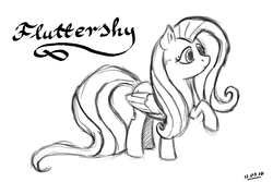 Size: 3000x2000 | Tagged: safe, artist:crimson, fluttershy, pony, g4, female, high res, monochrome, raised hoof, simple background, sketch, solo, white background