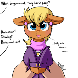 Size: 1920x1920 | Tagged: safe, artist:dsp2003, part of a set, ms. harshwhinny, human, pony, g4, :d, blushing, clothes, cute, dialogue, floppy ears, fluffy, heart, heart eyes, holding a pony, i can't believe it's not tjpones, implied belly rubs, lidded eyes, looking at you, ms. cutewhinny, offscreen character, open mouth, part of a series, simple background, smiling, style emulation, this will end in belly rubs, tired, unprofessional, what do you want, white background, wingding eyes