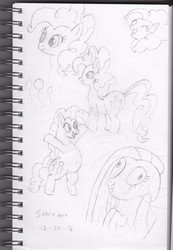 Size: 2012x2900 | Tagged: safe, artist:storytime, pinkie pie, g4, contemplating insanity, grayscale, high res, monochrome, pinkamena diane pie, sketch, sketch dump, traditional art