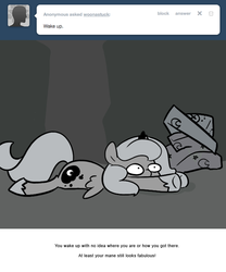 Size: 666x800 | Tagged: safe, artist:egophiliac, princess luna, pony, moonstuck, g4, baby blanket, cartographer's cap, female, filly, grayscale, hat, monochrome, solo, woona, woonoggles, younger