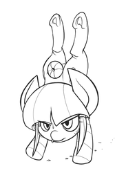 Size: 645x879 | Tagged: safe, artist:vulapa, oc, oc only, pony, butt, handstand, monochrome, plot, solo, sweat, underhoof, upside down