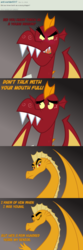Size: 670x2016 | Tagged: safe, artist:queencold, garble, oc, oc:caldera, dragon, ask caldera, g4, ask, comic, dialogue, dragon oc, dragoness, duo, mother and son, teenaged dragon, text, tumblr
