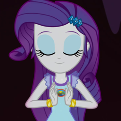 Size: 720x720 | Tagged: safe, screencap, rarity, equestria girls, g4, my little pony equestria girls: legend of everfree, cropped, eyes closed, female, solo