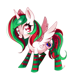 Size: 1000x1067 | Tagged: safe, artist:ipun, oc, oc only, oc:poison serenity, alicorn, pony, alicorn oc, clothes, heart eyes, simple background, socks, solo, striped socks, transparent background, wingding eyes