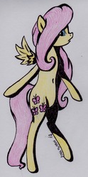 Size: 595x1200 | Tagged: safe, artist:marta4708, fluttershy, pony, g4, belly button, bipedal, female, solo, traditional art