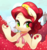 Size: 1800x1900 | Tagged: safe, artist:maren, cherry jubilee, earth pony, pony, g4, beauty mark, cherry, cute, eyeshadow, female, food, hoof hold, jubibetes, looking at you, makeup, pile, smiling, solo, underhoof