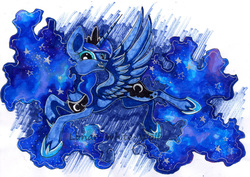 Size: 3437x2440 | Tagged: safe, artist:lunar-white-wolf, princess luna, alicorn, pony, g4, female, high res, mare, marker drawing, solo, traditional art