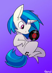 Size: 1024x1441 | Tagged: safe, artist:neoncel, dj pon-3, vinyl scratch, pony, g4, female, grabbing, missing accessory, pointy ponies, record, solo