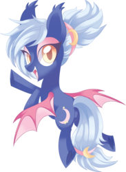 Size: 4901x6690 | Tagged: safe, artist:sorasku, oc, oc only, oc:moon sugar, bat pony, pony, absurd resolution, cute little fangs, eyeshadow, fangs, flying, looking at you, makeup, simple background, solo, transparent background, underhoof