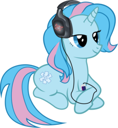 Size: 7561x8192 | Tagged: safe, artist:genixdk, oc, oc only, oc:cotton candi, pony, unicorn, absurd resolution, headphones, mp3 player, simple background, solo, transparent background