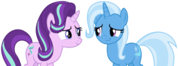Size: 8032x3001 | Tagged: safe, artist:cloudy glow, starlight glimmer, trixie, pony, unicorn, g4, no second prances, .ai available, absurd resolution, duo, female, looking at each other, mare, simple background, smiling, transparent background, vector