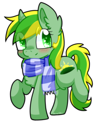 Size: 915x1185 | Tagged: safe, artist:cloureed, oc, oc only, oc:meadow dawn, pony, unicorn, blushing, christmas, clothes, gift art, scarf, simple background, solo, starry eyes, transparent background, wingding eyes