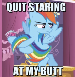 Size: 655x675 | Tagged: safe, edit, edited screencap, screencap, rainbow dash, pony, g4, annoyed, caption, female, floating, flying, hoof hold, looking down, meme, solo