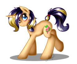 Size: 1750x1450 | Tagged: safe, artist:jack-pie, oc, oc only, oc:peppermint seed, pony, unicorn, daughter, female, magical lesbian spawn, offspring, parent:applejack, parent:rarity, parents:rarijack, solo