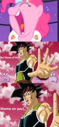 Size: 488x1055 | Tagged: safe, pinkie pie, g4, bardock, dragon ball, dragon ball z, dragonball z abridged, exploitable meme, meme, no! none of that! shame on you!