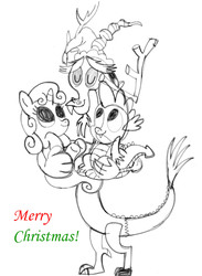 Size: 1124x1536 | Tagged: safe, artist:pepsi twist, discord, spike, sweetie belle, g4, christmas, cindy lou who, how the grinch stole christmas, max (the grinch), the grinch