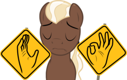 Size: 2174x1368 | Tagged: safe, artist:badumsquish, derpibooru exclusive, oc, oc only, oc:chocolate medley, goo pony, original species, g4, eyes closed, female, meme, pacha, pantomime, ponytail, pun, road sign, sign language, simple background, solo, the emperor's new groove, transparent background, visual pun, when x just right
