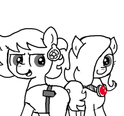 Size: 640x600 | Tagged: safe, artist:ficficponyfic, oc, oc only, oc:emerald jewel, oc:ruby rouge, earth pony, pony, colt quest, amulet, child, clothes, colt, cute, ear piercing, earring, female, femboy, filly, foal, hair over one eye, happy, jewelry, male, piercing, story included, tomboy