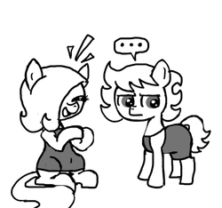 Size: 640x600 | Tagged: safe, artist:ficficponyfic, oc, oc only, oc:emerald jewel, oc:ruby rouge, earth pony, pony, colt quest, child, clothes, colt, crossdressing, cute, dress, ear piercing, earring, eyes closed, female, femboy, filly, foal, hair over one eye, happy, jewelry, male, piercing, story included, tomboy, trap