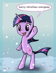 Size: 454x596 | Tagged: safe, artist:stratodraw, twilight sparkle, pony, g4, bipedal, christmas, female, gift art, metro:mylittlepony, snow, solo